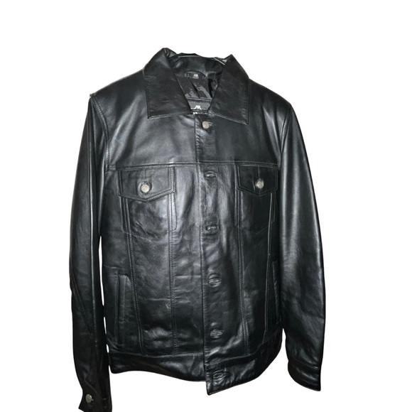 Classic Black Leather Shirt Jacket - Picture 1 of 3